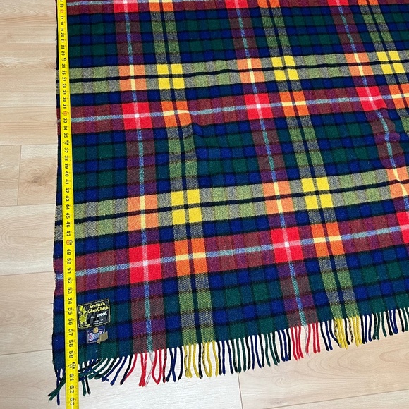 Vtg All Wool England Made Scottish Glen Check Plaid Fringe Throw Blanket 56 X 60 - Picture 8 of 10